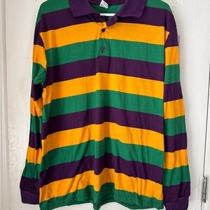Striped Long Sleeve Mardi Gras  Polo Shirt